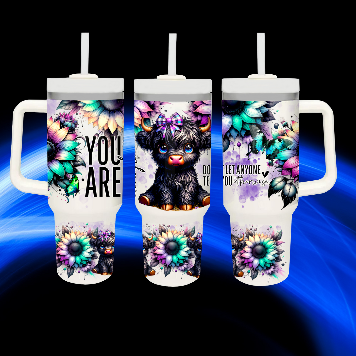 You Are Enough Black Highland Cow 40oz Tumbler
