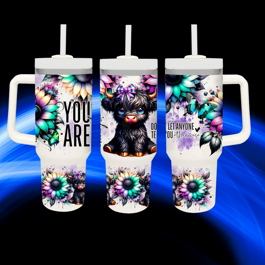 You Are Enough Black Highland Cow 40oz Tumbler